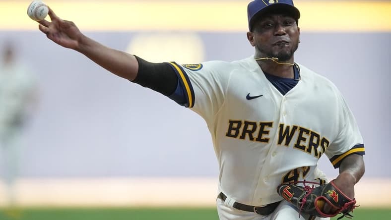 Milwaukee Brewers pitcher Julio Teheran (49) throws during the first inning of their game against the San Francisco Giants Thursday, May 25, 2023 at American Family Field in Milwaukee, Wis.