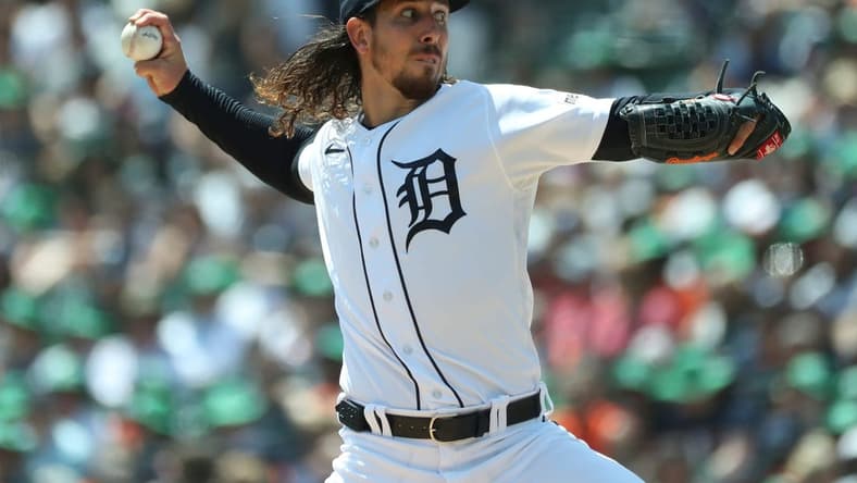 Detroit Tigers starter Michael Lorenzen pitches against the Chicago White Sox during fourth inning action Saturday, May 27, 2023 at Comerica Park in Detroit.