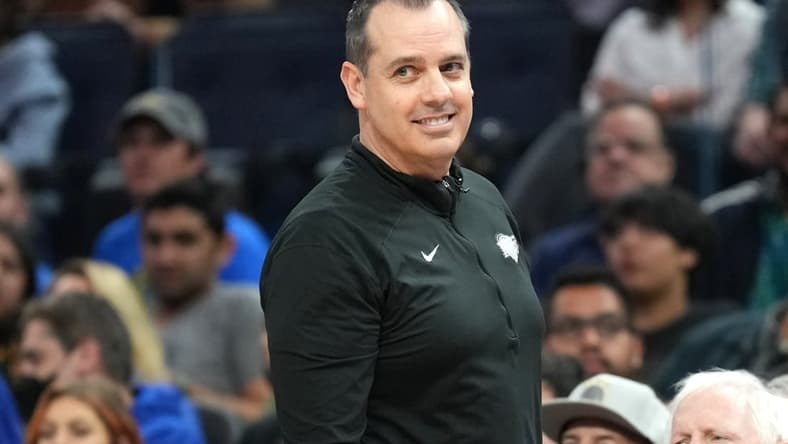 Apr 7, 2022; San Francisco, California, USA; Los Angeles Lakers head coach Frank Vogel during the second quarter against the Golden State Warriors at Chase Center. Mandatory Credit: Darren Yamashita-USA TODAY Sports