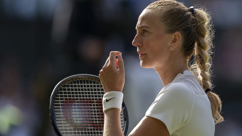 Jul 2, 2022; London, United Kingdom; Petra Kvitova (CZE) during her match against Paula Badosa (ESP) on day six at All England Lawn Tennis and Croquet Club. Mandatory Credit: Susan Mullane-USA TODAY Sports