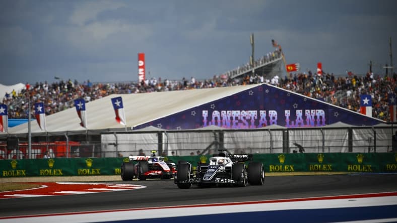 Oct 23, 2022; Austin, Texas, USA; Scuderia Alpha Tauri driver Pierre Gasly (10) of Team France during the running of the U.S. Grand Prix F1 race at Circuit of the Americas. Mandatory Credit: Jerome Miron-USA TODAY Sports