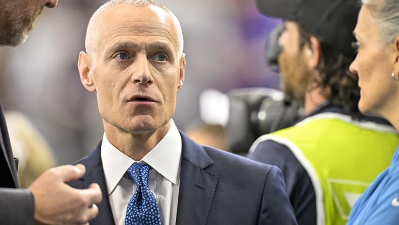 Dec 3, 2022; Arlington, TX, USA; Big 12 commissioner Brett Yormark watches the game between the TCU Horned Frogs and the Kansas State Wildcats at AT&T Stadium. Mandatory Credit: Jerome Miron-USA TODAY Sports