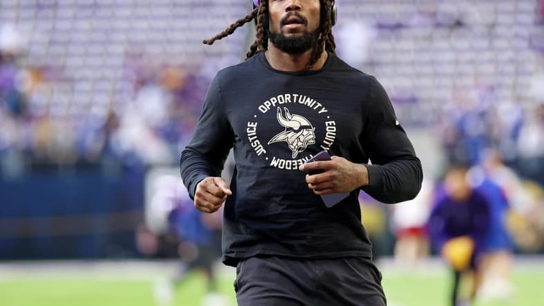 Jan 15, 2023; Minneapolis, Minnesota, USA; Minnesota Vikings running back Dalvin Cook (4) during warmups before a wild card game against the New York Giants at U.S. Bank Stadium. Mandatory Credit: Matt Krohn-USA TODAY Sports