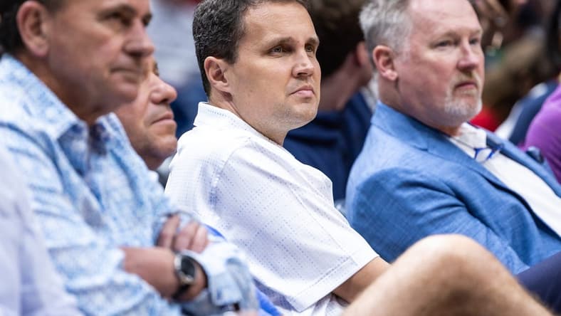 Mar 23, 2023; New Orleans, Louisiana, USA;  McNeese State Cowboys basketball head coach Will Wade looks on during the first half of the game between the New Orleans Pelicans and the Charlotte Hornets at Smoothie King Center. Mandatory Credit: Stephen Lew-USA TODAY Sports