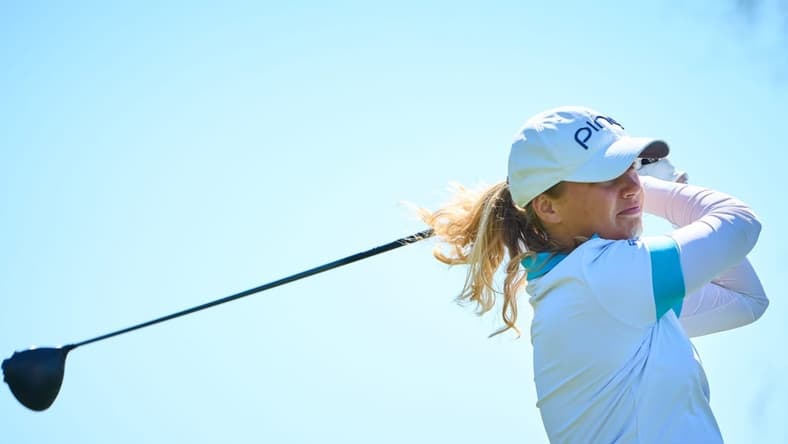 Celine Borge plays her tee shot on the first hole during the final round of the LPGA Drive On Championship on the Prospector Course at Superstition Mountain Golf and Country Club in Gold Canyon on March 26, 2023.
Lpga At Superstition Mountain Final Round