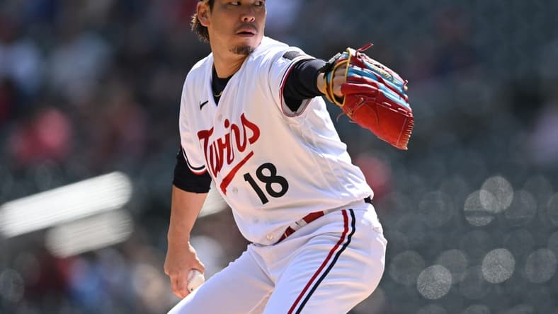 Apr 10, 2023; Minneapolis, Minnesota, USA; Minnesota Twins starting pitcher Kenta Maeda (18) throws a pitch against the Chicago White Sox during the first inning at Target Field. Mandatory Credit: Jeffrey Becker-USA TODAY Sports