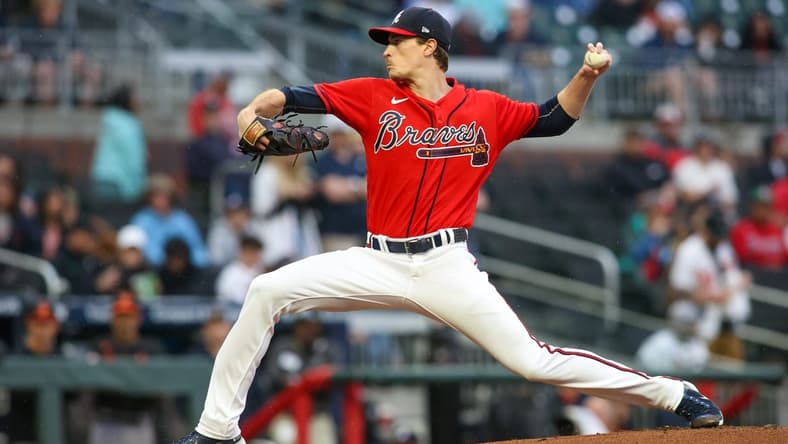 May 5, 2023; Atlanta, Georgia, USA; Atlanta Braves starting pitcher Max Fried (54) throws against the Baltimore Orioles in the first inning at Truist Park. Mandatory Credit: Brett Davis-USA TODAY Sports