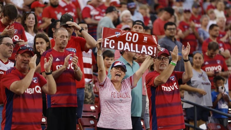 May 6, 2023; Frisco, Texas, USA;  FC Dallas fans react prior to the game Toyota Stadium. Mandatory Credit: Tim Heitman-SA TODAY Sports