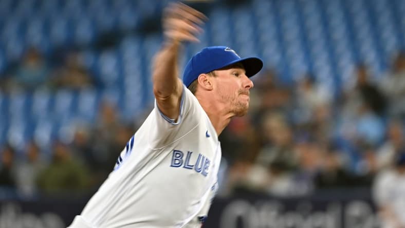 May 17, 2023; Toronto, Ontario, CAN; Toronto Blue Jays starting pitcher Chris Bassitt (40) delivers a pitch against the New York Yankees in the first inning at Rogers Centre. Mandatory Credit: Dan Hamilton-USA TODAY Sports