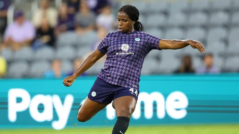 May 17, 2023; Louisville, KY, USA; Racing Louisville FC defender Satara Murray (44) controls the ball in the second half against the Kansas City Current at Lynn Family Stadium. Mandatory Credit: EM Dash-USA TODAY Sports