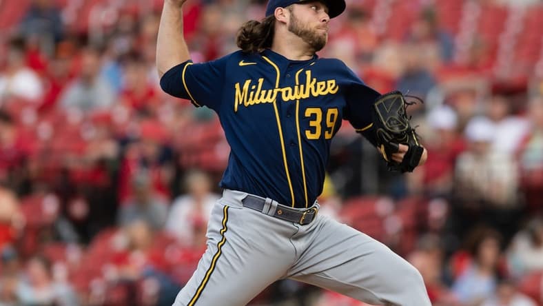 May 17, 2023; St. Louis, Missouri, USA; Milwaukee Brewers starting pitcher Corbin Burnes (39) delivers a pitch in the first inning at Busch Stadium. Mandatory Credit: Paul Halfacre-USA TODAY Sports
