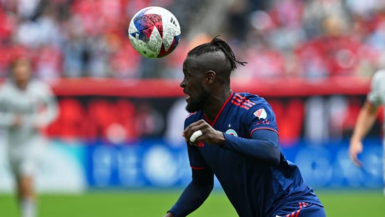 May 13, 2023; Chicago, Illinois, USA; Chicago Fire FC forward Kei Kamara (23) controls the ball against St. Louis City SC at Soldier Field. Mandatory Credit: Jamie Sabau-USA TODAY Sports