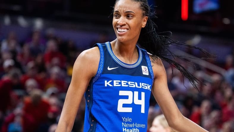 May 19, 2023; Indianapolis, Indiana, USA; Connecticut Sun forward DeWanna Bonner (24) in the first half against the Indiana Fever at Gainbridge Fieldhouse. Mandatory Credit: Trevor Ruszkowski-USA TODAY Sports