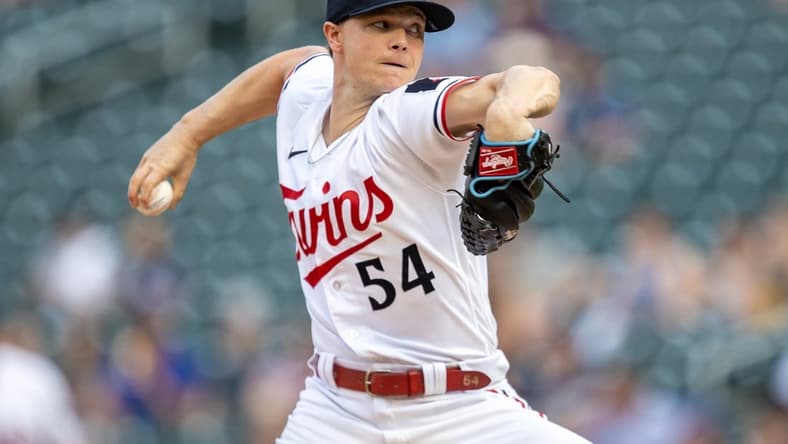 May 23, 2023; Minneapolis, Minnesota, USA; Minnesota Twins starting pitcher Sonny Gray (54) delivers a pitch in the first inning against the San Francisco Giants at Target Field. Mandatory Credit: Jesse Johnson-USA TODAY Sports