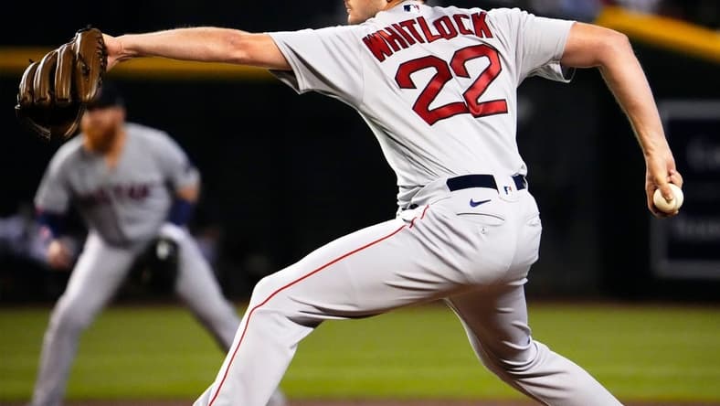 Boston Red Sox starting pitcher Garrett Whitlock (22) throws to the Arizona Diamondbacks in the first inning at Chase Field in Phoenix on May 27, 2023.