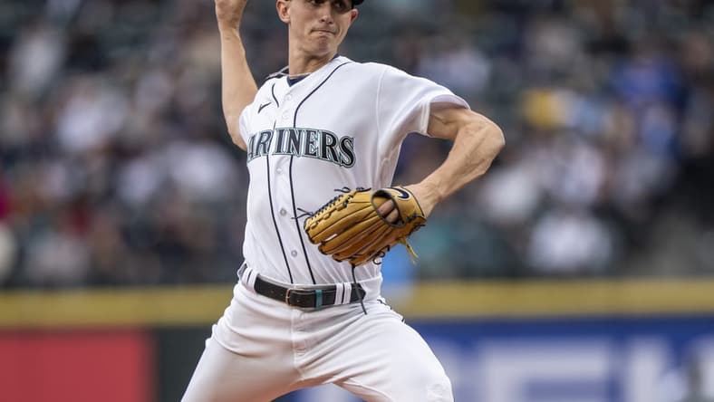 May 31, 2023; Seattle, Washington, USA; Seattle Mariners starter George Kirby (68) delivers a pitch during the second inning against the New York Yankees at T-Mobile Park. Mandatory Credit: Stephen Brashear-USA TODAY Sports