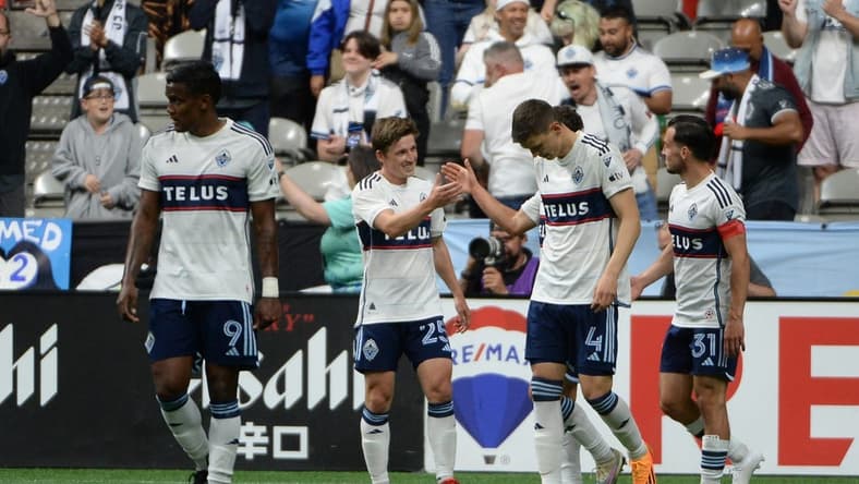May 31, 2023; Vancouver, British Columbia, CAN; Vancouver Whitecaps FC midfielder Ryan Gauld (25) celebrates his goal against the Houston Dynamo FC during the second half at BC Place. Mandatory Credit: Anne-Marie Sorvin-USA TODAY Sports