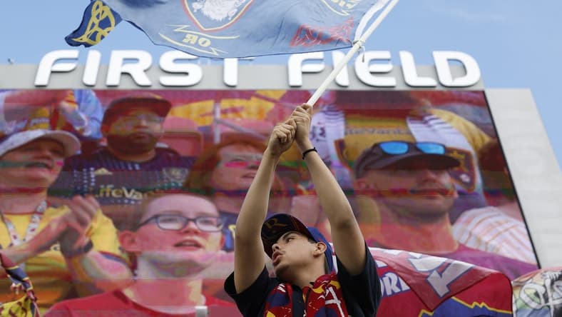 May 31, 2023; Sandy, Utah, USA; A Real Salt Lake fans shows his spirit against the Los Angeles Galaxy at America First Field. Mandatory Credit: Jeff Swinger-USA TODAY Sports