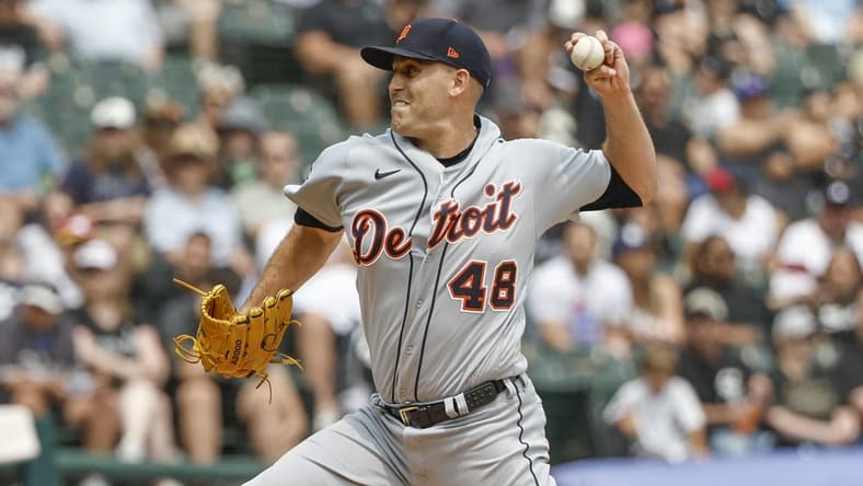 Jun 4, 2023; Chicago, Illinois, USA; Detroit Tigers starting pitcher Matthew Boyd (48) pitches against the Chicago White Sox during the third inning at Guaranteed Rate Field. Mandatory Credit: Kamil Krzaczynski-USA TODAY Sports