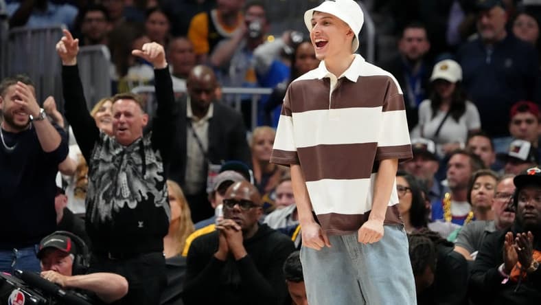 Jun 4, 2023; Denver, CO, USA; Miami Heat guard Tyler Herro (14) reacts after a play against the Denver Nuggets during the fourth quarter in game two of the 2023 NBA Finals at Ball Arena. Mandatory Credit: Kyle Terada-USA TODAY Sports