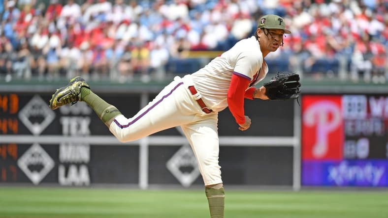 May 21, 2023; Philadelphia, Pennsylvania, USA; Philadelphia Phillies starting pitcher Taijuan Walker (99) throws a pitch against the Chicago Cubs at Citizens Bank Park. Mandatory Credit: Eric Hartline-USA TODAY Sports