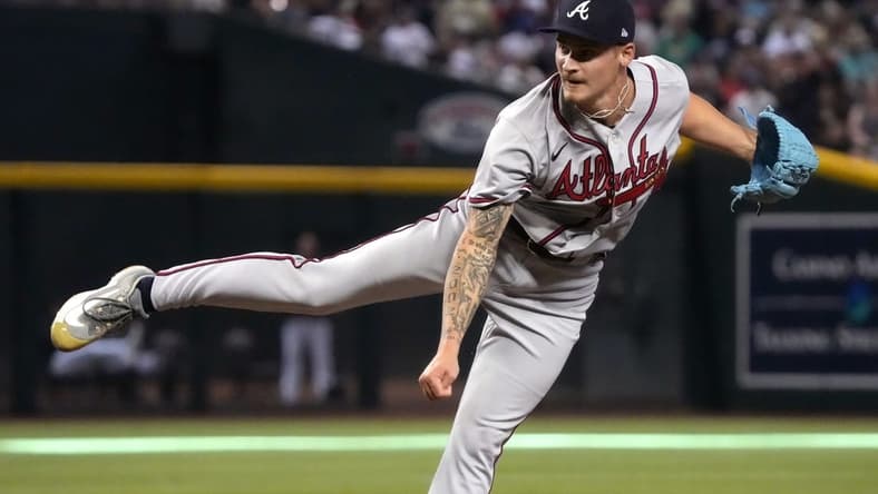 Atlanta Braves pitcher AJ Smith-Shawver (62) makes his MLB debut against the Arizona Diamondbacks on June 4, 2023, at Chase Field in Phoenix.