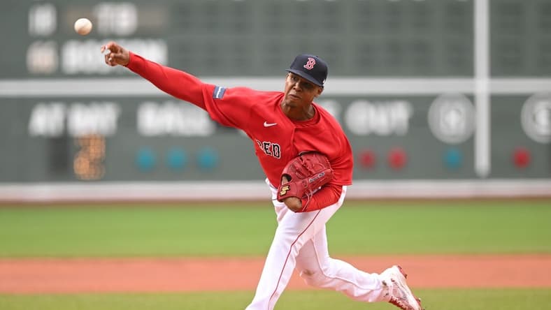 Jun 5, 2023; Boston, Massachusetts, USA; Boston Red Sox starting pitcher Brayan Bello (66) pitches against the Tampa Bay Rays during the first inning at Fenway Park. Mandatory Credit: Brian Fluharty-USA TODAY Sports