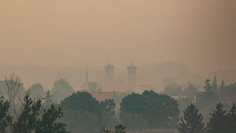 Haze fills the air around Utica, NY on Tuesday, June 6, 2023. Oneida County is under an air quality alert through midnight Tuesday, according to the National Weather Service.