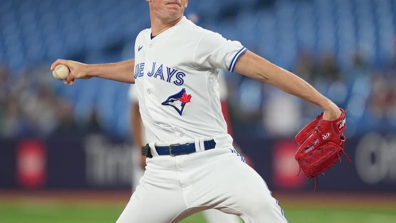 Jun 7, 2023; Toronto, Ontario, CAN; Toronto Blue Jays starting pitcher Chris Bassitt (40) throws a pitch against the Houston Astros during the first inning at Rogers Centre. Mandatory Credit: Nick Turchiaro-USA TODAY Sports