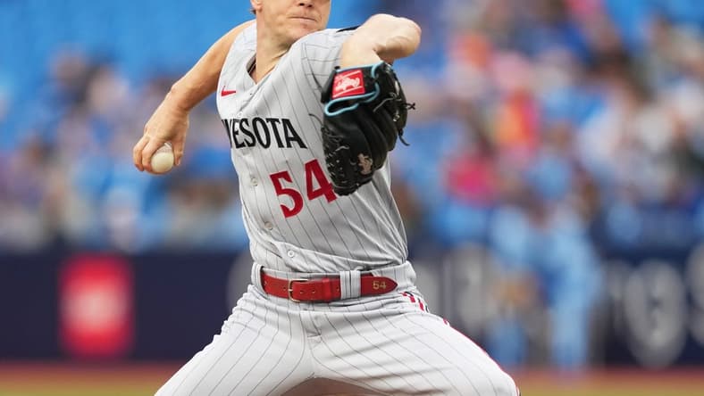 Jun 9, 2023; Toronto, Ontario, CAN; Minnesota Twins starting pitcher Sonny Gray (54) throws a pitch against the Toronto Blue Jays during the first inning at Rogers Centre. Mandatory Credit: Nick Turchiaro-USA TODAY Sports