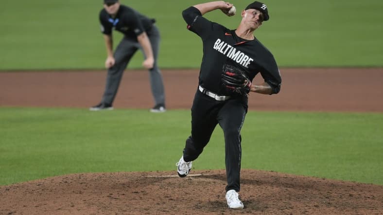 Jun 9, 2023; Baltimore, Maryland, USA; Baltimore Orioles starting pitcher Tyler Wells (68) throws a sixth inning pitch against the Kansas City Royals at Oriole Park at Camden Yards. Mandatory Credit: Tommy Gilligan-USA TODAY Sports