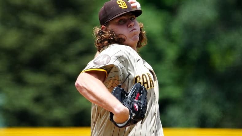 Jun 10, 2023; Denver, Colorado, USA; San Diego Padres starting pitcher Ryan Weathers (40) delivers against the Colorado Rockies in the first inning at Coors Field. Mandatory Credit: Ron Chenoy-USA TODAY Sports