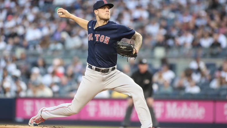 Jun 10, 2023; Bronx, New York, USA; Boston Red Sox starting pitcher Tanner Houck (89) pitches in the first inning against the New York Yankees at Yankee Stadium. Mandatory Credit: Wendell Cruz-USA TODAY Sports