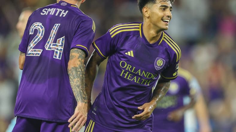 Jun 10, 2023; Orlando, Florida, USA;  Orlando City SC forward Facundo Torres (17) reacts after scoring a goal against the Colorado Rapids in the second half at Exploria Stadium. Mandatory Credit: Nathan Ray Seebeck-USA TODAY Sports