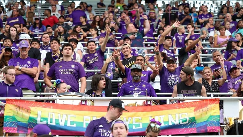 Jun 10, 2023; Orlando, Florida, USA;  fans was wait for the start of a match between Orlando City SC and the Colorado Rapids at Exploria Stadium. Mandatory Credit: Nathan Ray Seebeck-USA TODAY Sports
