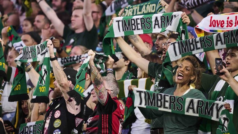 Jun 11, 2023; Portland, Oregon, USA; Portland Timbers fans sing during the second half in a game against FC Dallas at Providence Park. Mandatory Credit: Troy Wayrynen-USA TODAY Sports