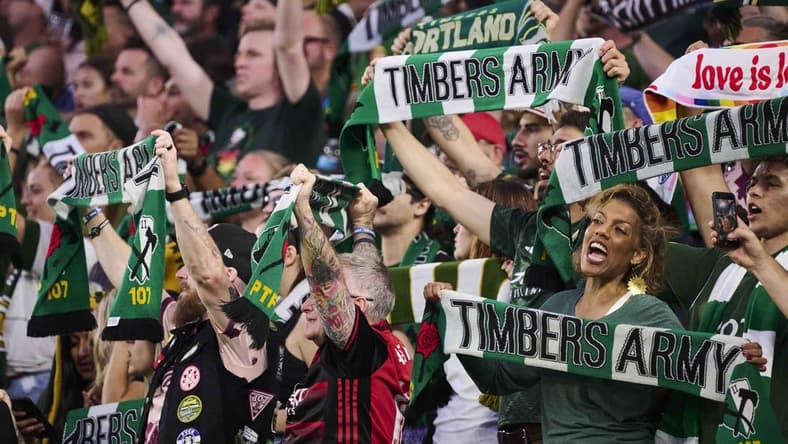 Jun 11, 2023; Portland, Oregon, USA; Portland Timbers fans sing during the second half in a game against FC Dallas at Providence Park. Mandatory Credit: Troy Wayrynen-USA TODAY Sports