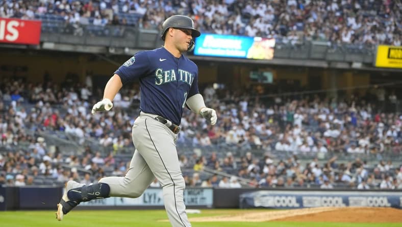 Jun 22, 2023; Bronx, New York, USA;  Seattle Mariners first baseman Ty France (23) rounds the bases after hitting a home run against the New York Yankees during the second inning at Yankee Stadium. Mandatory Credit: Gregory Fisher-USA TODAY Sports
