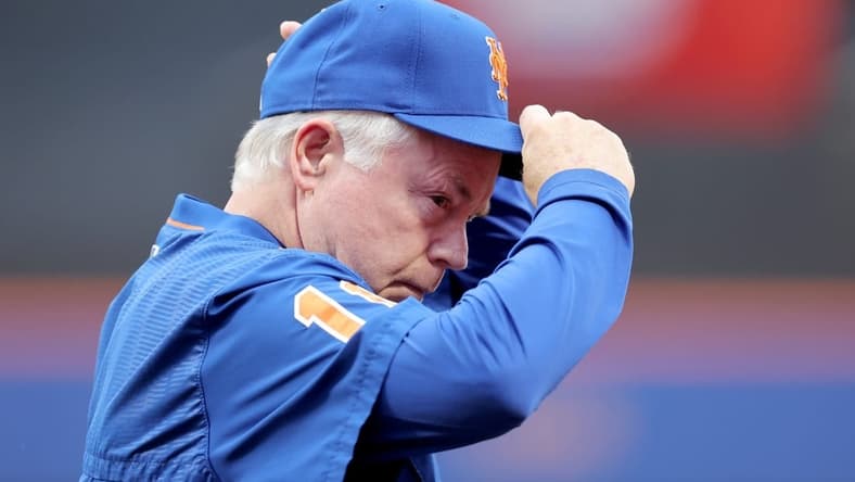 Jun 26, 2023; New York City, New York, USA; New York Mets manager Buck Showalter (11) walks back to the dugout after the national anthem before a game against the Milwaukee Brewers at Citi Field. Mandatory Credit: Brad Penner-USA TODAY Sports