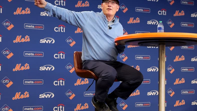 Jun 28, 2023; New York City, New York, USA; New York Mets owner Steve Cohen speaks to the media during a press conference before a game against the Milwaukee Brewers at Citi Field. Mandatory Credit: Brad Penner-USA TODAY Sports