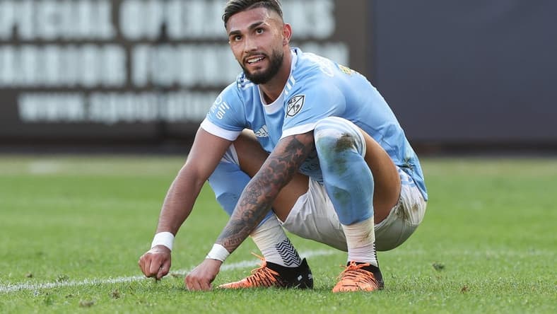 Jun 19, 2022; New York, New York, USA; New York City FC midfielder Valentin Castellanos (11) reacts after missing a shot on goal during the second half against the Colorado Rapids at Yankee Stadium. Mandatory Credit: Vincent Carchietta-USA TODAY Sports