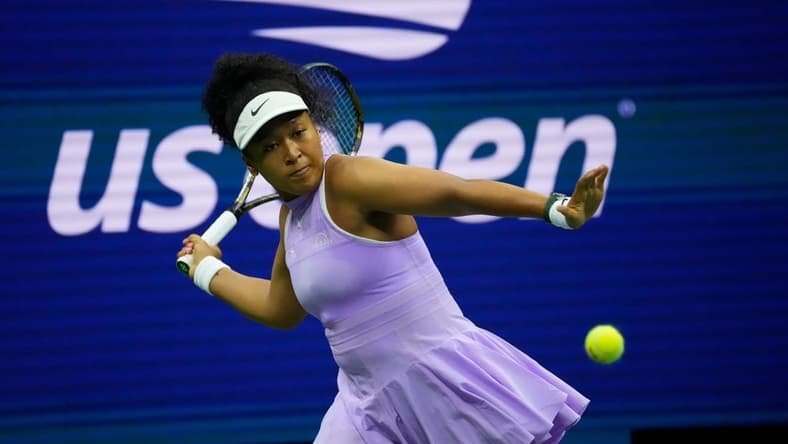 Aug 30, 2022; Flushing, NY, USA; Naomi
Osaka of Japan hits to Danielle Collins of the USA on day two of the 2022 U.S. Open tennis tournament at USTA Billie Jean King National Tennis Center. Mandatory Credit: Robert Deutsch-USA TODAY Sports