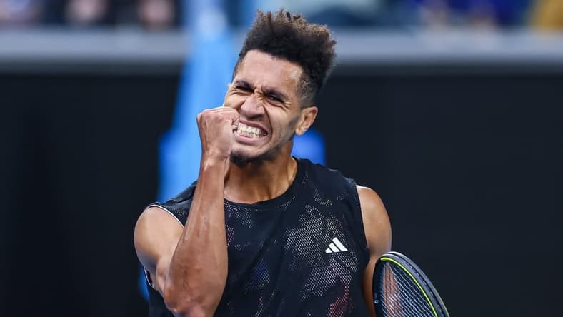 Jan 19, 2023; Melbourne, VICTORIA, Australia; Michael Mmoh from the United States after his second round match against Alexander Zverev from Germany on day four of the 2023 Australian Open tennis tournament at Melbourne Park. Mandatory Credit: Mike Frey-USA TODAY Sports