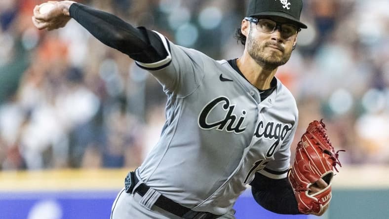 Apr 1, 2023; Houston, Texas, USA; Chicago White Sox relief pitcher Joe Kelly (17) pitches against the Houston Astros in the sixth inning at Minute Maid Park. Mandatory Credit: Thomas Shea-USA TODAY Sports