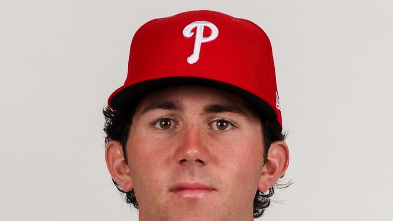 Feb 23, 2023; Clearwater, FL, USA; Philadelphia Phillies pitcher Andrew Painter (76) during photo day at BayCare Ballpark. Mandatory Credit: Nathan Ray Seebeck-USA TODAY Sports