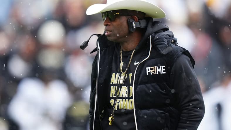 Apr 22, 2023; Boulder, CO, USA; Colorado Buffaloes head coach Deion Sanders during the first half of the spring game at Folsom Filed. Mandatory Credit: Ron Chenoy-USA TODAY Sports