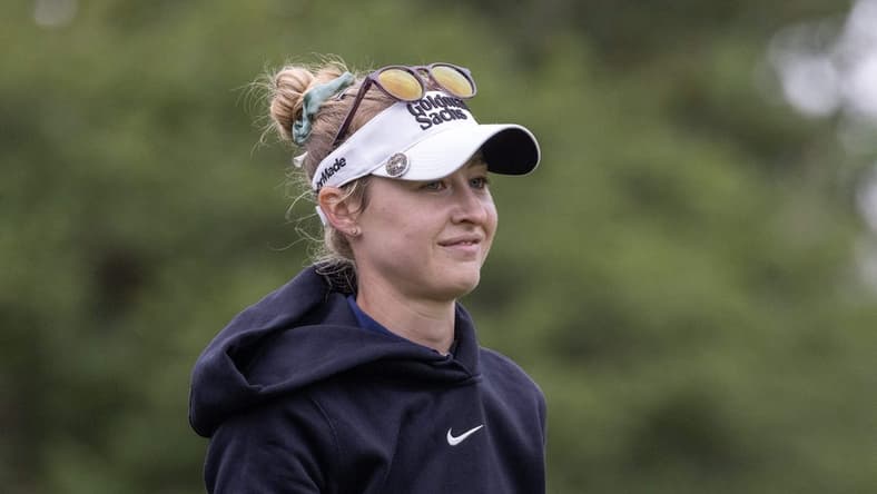 Apr 23, 2023; The Woodlands, Texas, USA; Nelly Korda (USA) walks the first fairway during the final round of The Chevron Championship golf tournament. Mandatory Credit: Thomas Shea-USA TODAY Sports