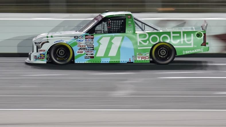 May 26, 2023; Concord, North Carolina, USA; NASCAR Craftsman Truck Series driver Corey Heim (11) during the North Carolina Education Lottery 200 at Charlotte Motor Speedway. Mandatory Credit: Jim Dedmon-USA TODAY Sports