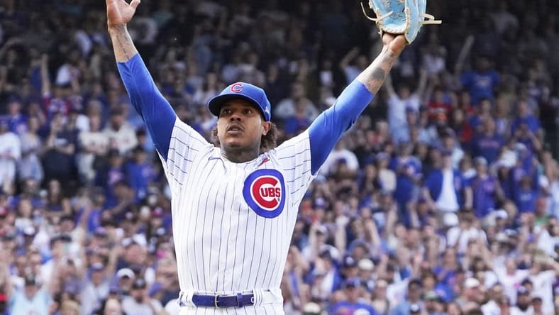 May 29, 2023; Chicago, Illinois, USA; Chicago Cubs starting pitcher Marcus Stroman (0) celebrates the win against the Tampa Bay Rays at Wrigley Field. Mandatory Credit: David Banks-USA TODAY Sports