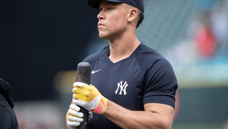 May 31, 2023; Seattle, Washington, USA; New York Yankees designated hitter Aaron Judge (99) is pictured during batting practice before a game against the Seattle Mariners at T-Mobile Park. Mandatory Credit: Stephen Brashear-USA TODAY Sports